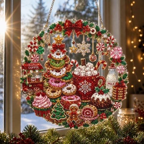 Nouvelle peinture diamant acrylique attrape-soleil de Noël - Ambiance Noël - 20 cm