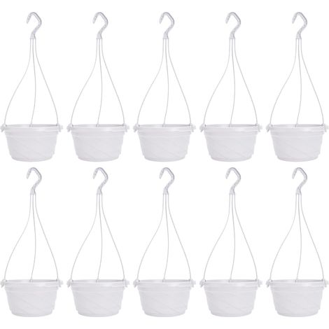 Confezione da 10 vasi da giardino autoirriganti in plastica da appendere, per piante da esterno e da interno (bianchi) (1/5)