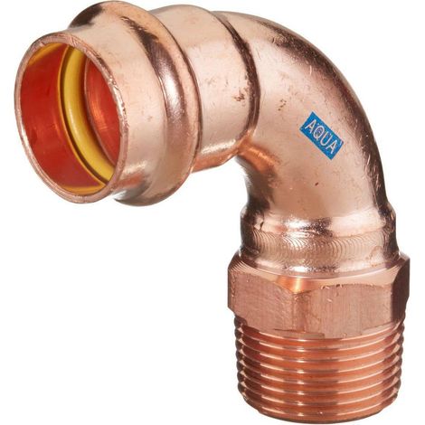 HS AQUAGAS V Bogen 15 mm x 1/2 Zoll 4525015012 Kupfer, 90Grad, AG, Press Copper, Fitting für Gas und Wasser (1/5)