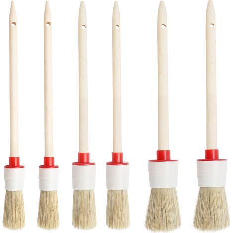 6 pièces Pinceaux en Cire pour Craie Brosse de Peinture Rond à l'Huile Bois Pinceau Poils Naturel et Manche en Bois pour Meubles Décor Mur Maison Épilation à la Cire Soie (1/5)