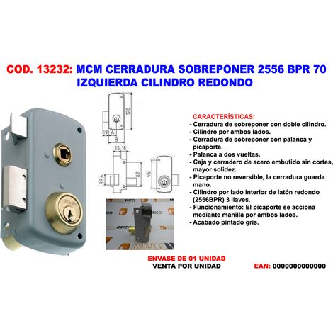 Serratura da applicare sinistra MCM 2556 BPR 70 con cilindro tondo