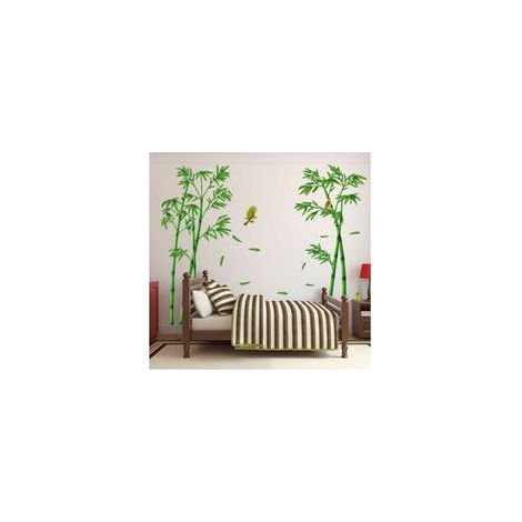 6090 cm², Großer Bambus-Wandaufkleber mit grünem Pflanzen- und Vogelmotiv, Wanddekoration für Schlafzimmer, Wohnzimmer und Büro (1/5)