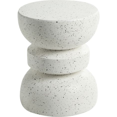 Mesa auxiliar de óxido de magnesio y fibra de vidrio tablero redondo ø 37 cm forma de reloj de arena resistente a rayos UV óxido agua viento blanco con efecto terrazo Faliro (1/5)