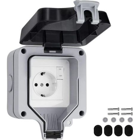 Prise Étanche IP66 avec Interrupteur et Boîte de Derivation Étanche, Prise Extérieure de Anti Poussière Prise Électriques Murale (1/4)