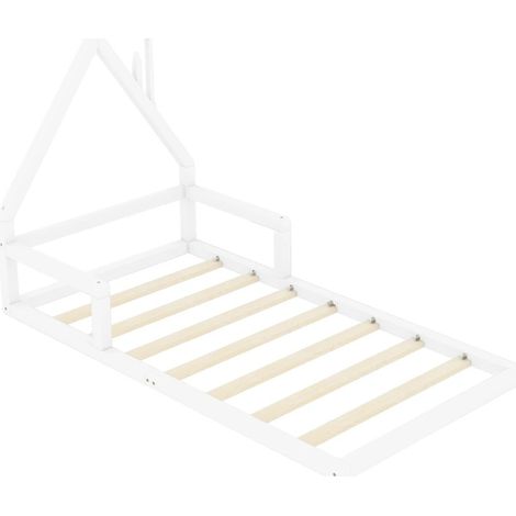 Cuna de bebé, construcción de madera maciza, diseño único en forma de casa, BLANCA, 90x200cm (1/2)