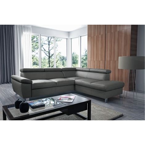 Canapé d'angle en cuir italien de luxe 5 places LUTECE gris foncé, angle droit (1/2)