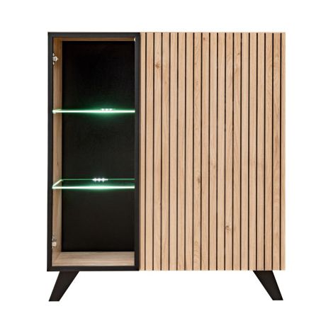 Cabinet medium "Liam" en bois - Beige/noir - H 102 x l 90 x P 40 cm - Livraison gratuite