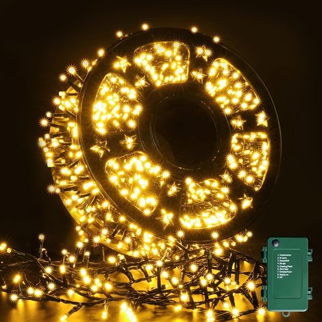 Guirlande lumineuse d'extérieur à 1000 LED, 50 m, 8 modes, à piles, pour intérieur et extérieur, avec minuterie de 6 h, blanc chaud, étanche, décorations de Noël pour sapin de Noël, chambre, jardin (1/5)