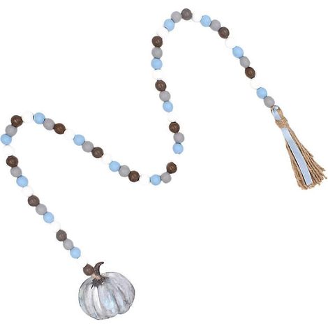 Guirlande de perles en bois bleues pour la décoration de Thanksgiving, 3 pompons à suspendre (1/5)