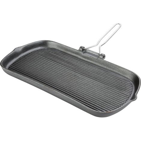 Poêle grill en fonte (H)37 x (L)225 x (P)380 mm, anti-adhésive