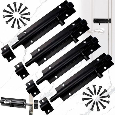 Chiusura a scatto per porta scorrevole in acciaio inox e alluminio – Set di 4 pezzi, colore nero, per bagno, giardino, casetta da giardino e toilette.