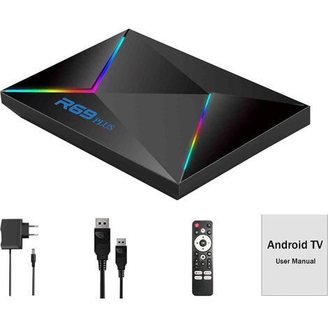 Boîtier TV Android 14 R69 H728 Quadcore 64 bits, Smart TV, double Wi-Fi 2,4 GHz/5,8 GHz/LAN 1000M, lecteur multimédia en streaming, compatible BT 5.0 et USB 3.0. (1/5)