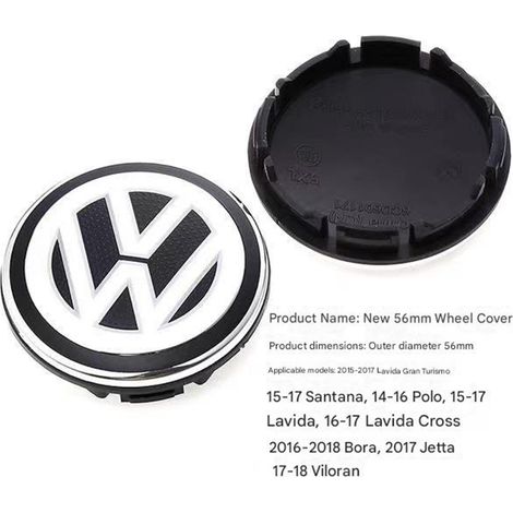 1x Cache Moyeu Roue Emblème Logo Compatible Volkswagen - Enjoliveur Central 56mm pour Bora Sagitar Lavida Jetta Magotan Santana Passat Polo Golf - Noir