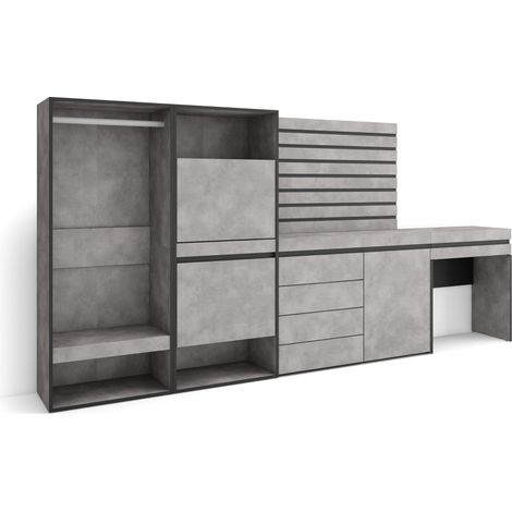 Meuble à Chaussures Meuble Rangement Chaussures 297x145x35 cm Chambre à Coucher Vestiaire Ouvert Commode Buffet Panneaux Muraux en Bois Coiffeuse Style Moderne Ciment (1/5)