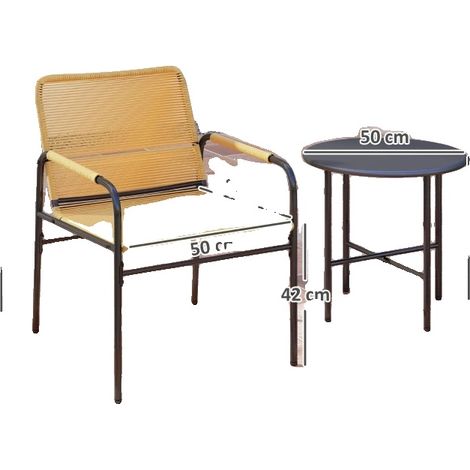 Ensemble Bistro en Rotin, Sièges Confortables, Design Élégant, Jaune (1/2)