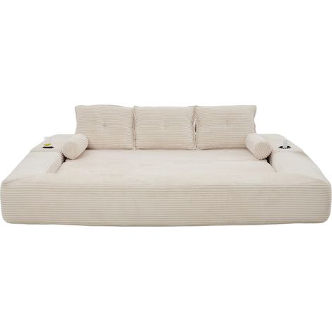 Sofá cama de 3 plazas beige de pana MODENUIT (1/5)