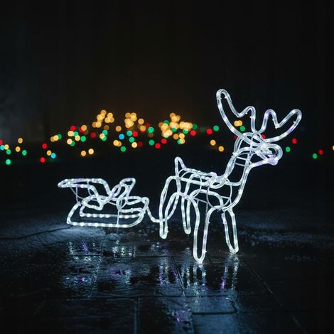 LED-Rentier mit Schlittenlichtern, weihnachtliche Gartenbeleuchtung, kaltweiß (1/5)