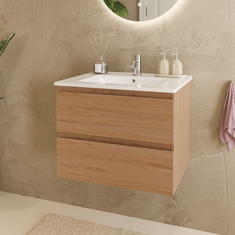 LOMAZOO Meuble De Salle De Bain Marenza Chêne Clair 60cm - Lavabo (1/5)