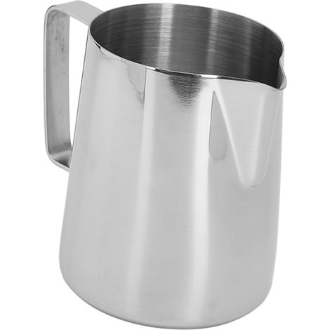 Milchaufschäumer aus silberfarbenem Edelstahl 304, 350 ml Fassungsvermögen, mit Kännchen und Latte-Art-Stift, interner Graduierung und Kaffeesahnebecher. (1/5)