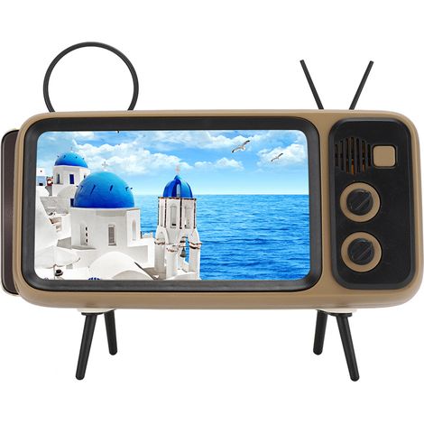 Haut-parleur Bluetooth HD 80 Hz - 20 kHz avec support pour téléphone portable, style rétro TV, 2 en 1 (1/5)
