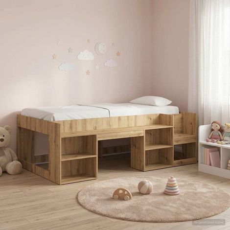 Cama Infantil con Almacenamiento Roble Artesanal 90 x 200 cm