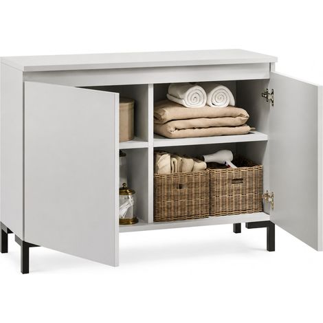 Credenza Mimakasa, Madia 2 Ripiani, Apertura Battente Made in Italy, 2 Ante, 100x37x75h cm Grigio Chiaro (1/4)