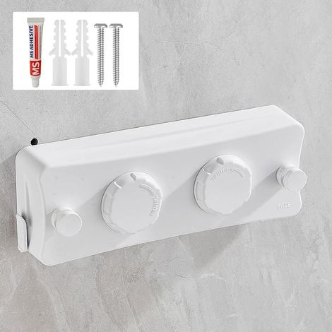 Corde à linge rétractable 5,1 m en acier inoxydable double : bouton de serrage réglable corde en acier inoxydable rétractable Clothesline pour le séchage, corde à linge rétractable murale (deux (1/5)