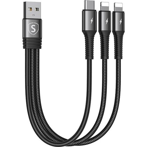 Cable Lightning 3 en 1 SiGN, USB-C, 0,15 m, 3,5 A, 20 W - Negro