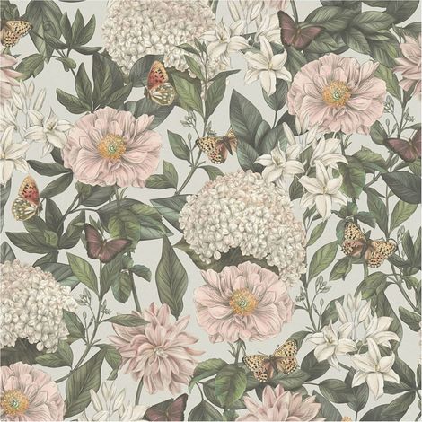 Flowers wallcovering wall Profhome 394264 hot embossed non-woven wallpaper slightly textured with floral ornaments matt grey white dark green claret violet 5.33 m2 (1/5)