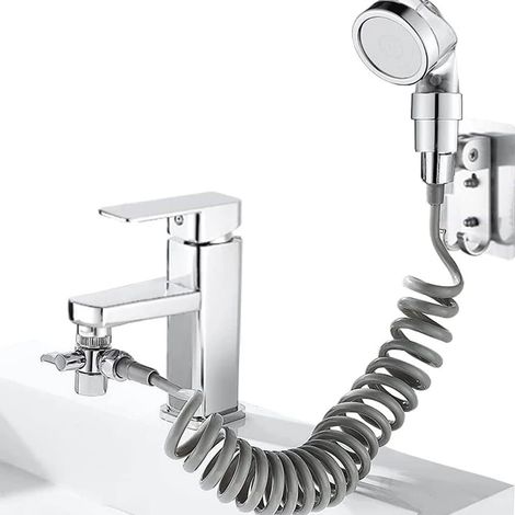 Kit de douche pour lavabo avec raccord universel de douche de bidet de salle de bain et évier de cuisine, pommeau de douche utilisable pour fruits et légumes, lavage de cheveux et animaux domestiques (1/5)