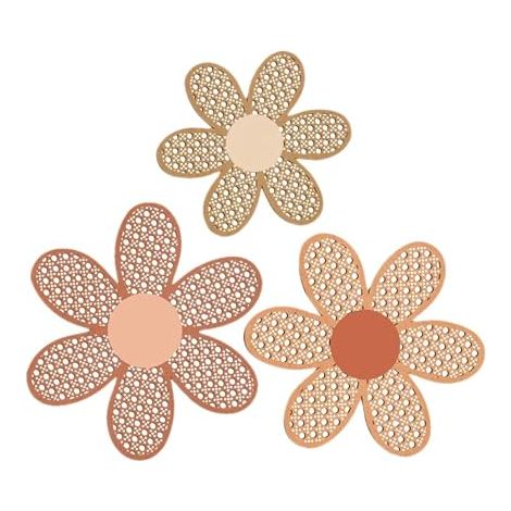 Lot de 3 Marguerites Murales en Bois Décoration Murale Artisanale Style Bohème Ornement Suspendus Rustique pour Chambre Salon Séjour (1/5)