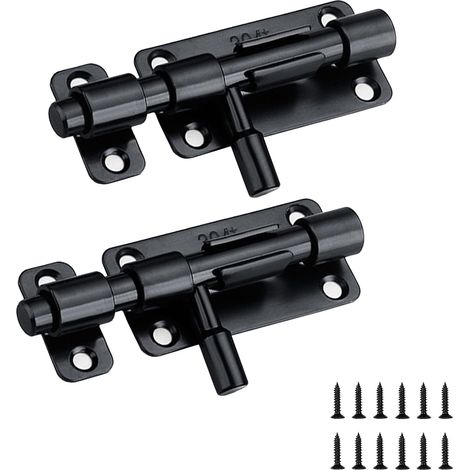 2 Pièces Verrou Targette Porte Loquets de Sécurité de Porte en Acier Inoxydable Boulons de Verrouillage avec Vis pour Jardin Fenêtres Garage (Noir-68mm) (1/5)
