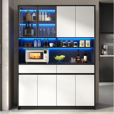 Buffet enfilade 120x38x160 cm LED MDF noir et blanc HAVRYA (1/5)