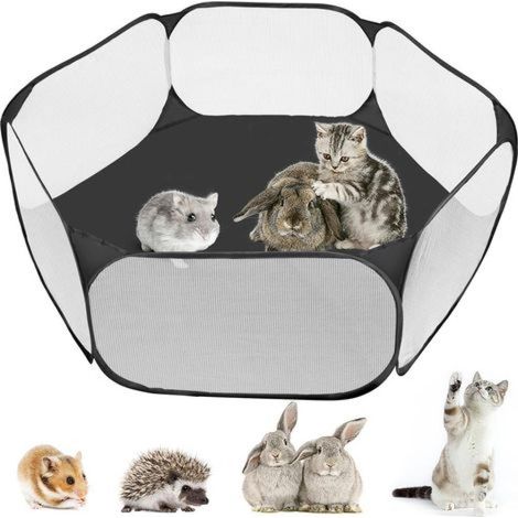 Parc pour Petits Animaux, Pliable Tente pour Animaux de Compagnie d'exercice Portable Cages Tente pour Cochon d'Inde, Lapins, Hamster, Chinchillas, Hérissons (Noir) (1/4)