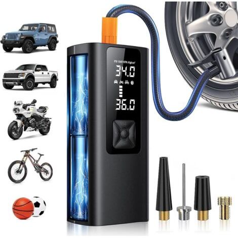 Compresseur d'air portable de gonflateur de pneus, pompe à air sans fil 150 PSI et 3X plus rapide pour pneus de voiture, 20000mAh, avec manomètre numérique, double écran LCD et lumière LED, pompe à vé (1/5)