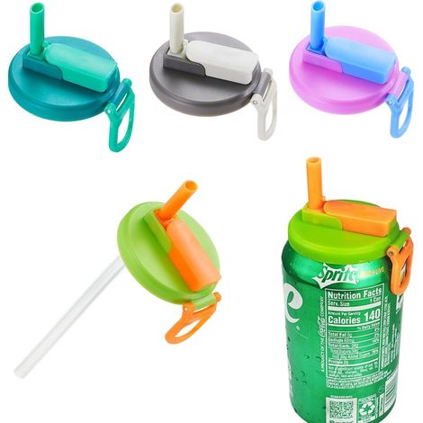 Lot de 4 couvercles de canettes avec paille, en silicone, anti-fuite, pour la limonade, le cola (1/5)