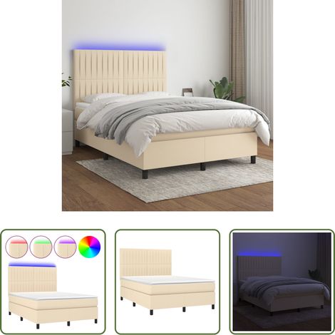 vidaXL LED-Streifen - Boxspringbett mit Matratze & LED Creme 140x200 cm Stoff (1/5)