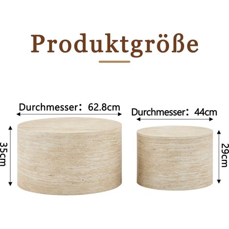 Set de 2 tables basses rondes avec rangement, tables gigognes en bois effet MDF, diamètre env. 62,8 cm/44 cm, table d'appoint pour salon avec couvercle amovible et espace intérieur (1/5)