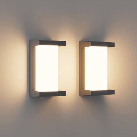 Lot de 2 Piece 8.6W LED Extérieur Applique Murale, 3000K, IP65 Imperméable Lampe murale, Moderne Applique Murale Rectangulaire pour l'Intérieur, l'Extérieur, le Patio et plus. anthracite