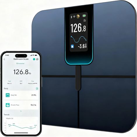 Balance connectée ultra-performante avec écran couleur 4,3 pouces, pèse-personne numérique pour salle de bain, mesure du poids, de l (1/5)