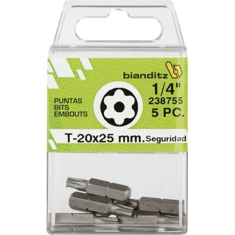 punta atornillar mango 1/4'' torx seguridad 25mm punta atornill tx40 (1/2)