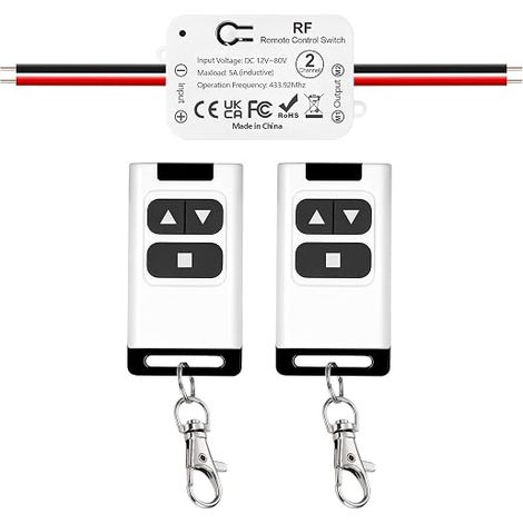 Interrupteur Télécommande Sans Fil Moteur CC 12V 24V 80V Contrôle Marche Avant/Arrière. Compatible portes de garage, portails, volets roulants, stores électriques, pompes.