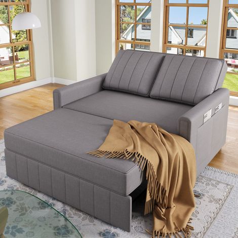 Canapé pliant 180 x 127 cm, convertible en canapé-lit, dossier réglable, avec fonction couchage, adapté à la maison ou au dortoir, petit espace - Gris (1/5)