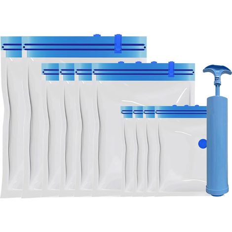 Sacs de Compression pour Voyage,10 Pièces Gain De Place Réutilisables Portables Avec Pompe - Poches De Vide Pour Voyage - Pour Emballage Literie Vêtements Couverture Valise Croisière (1/5)