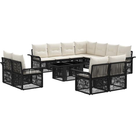 Conjunto de sofás de jardín 12 uds. Negro y Blanco Crema vidaXL (1/5)