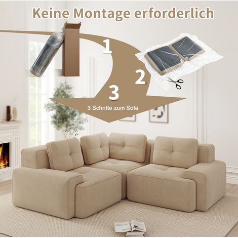 REDOM - Sofá esquinero modular 177x104x69 cm, asiento profundo de 74 cm, espuma 32D, pana beige (1/5)