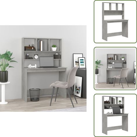 Bureau avec étagères Gris béton 102x45x148 cm Bois d'ingénierie - Bureau En Bois Gris - Bureau D'étude - Meuble De Bureau - Bureau Informatique - Bureau Compact (1/5)