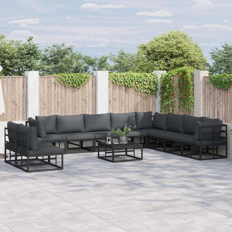 Gartensofa-set mit Kissen 11 pcs Schwarz Aluminium (1/5)