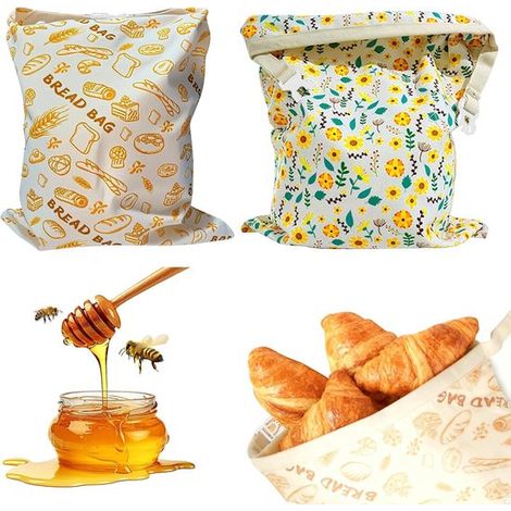 Sacs à pain en cire d’abeille 2 pièces 43 x 33 cm – Sacs réutilisables en coton enduit avec cire d’abeille naturelle – Pour conserver pain au levain et pain maison (1/5)