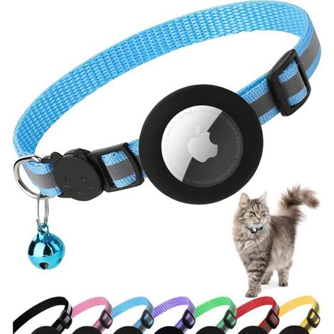 (S, Sky Blue) Tracker not included. Airtag cat collar with bell. Airtag supports waterproof safety buckle, anti-strangulation cat collar, personalized cat collar. (1/4)